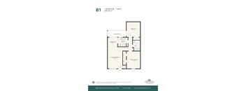 A floor plan for a 2 bedroom, 1 bath apartment at The Villas.