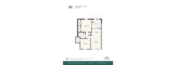 A floor plan for a 2 bedroom, 1 bath apartment.
