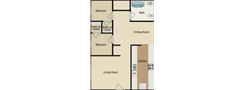 A floor plan of a house with a living room, dining room, kitchen, and three bedrooms.