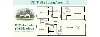 A floor plan for a home with a laundry room and three bedrooms.