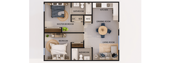 A diagram of a house layout with labeled rooms.