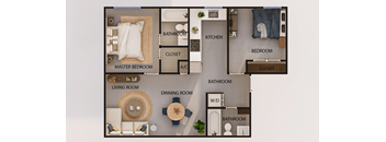 A floor plan of a house with labeled rooms.