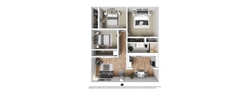 a 3d drawing of a bedroom with a wood floor