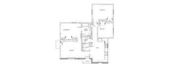 A black and white image of a house floor plan with labeled rooms.