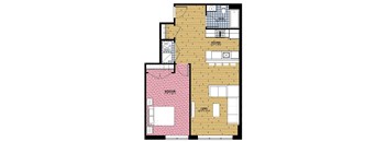 a floor plan of a small house with a pink floor