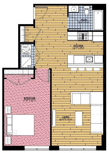 a floor plan of a small house with a pink floor