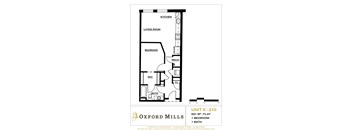 A floor plan for Oxford Mills shows a kitchen, living room, bedroom, bathroom, and other rooms.