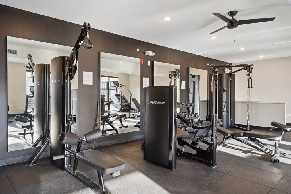 Gym with weights machines at The Anchorage on Kelly, East Falls, 19129