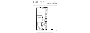 A floor plan for a 621 SF loft with one bedroom and one bath.
