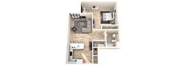 The Polaris One Bedroom 1 Bathroom Floorplan at The Anchorage on Kelly, Philadelphia, PA 19129