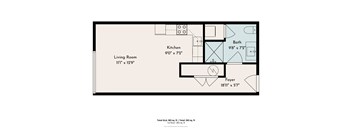 A floor plan of a living space with a living room, kitchen, bath, and foyer.