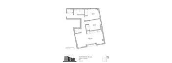 A floor plan of a building with two bedrooms and a living area.