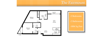 A floor plan of a property called The Fairmount with a balcony and a kitchen.