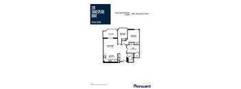 A floor plan for a two bedroom plus den apartment at 200 Shakespeare Drive in Waterloo, Ontario.
