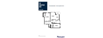 A floor plan for a two bedroom apartment with a balcony.