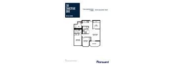 A floor plan for a two bedroom, 1015 square foot apartment.