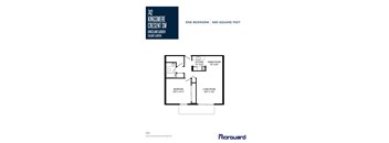 A floor plan for a one bedroom apartment sized at 685 square feet.