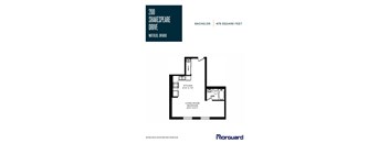 A floor plan for a 200 Shakespeare Drive apartment in Waterloo, Ontario, showing a kitchen, living room, and bedroom.