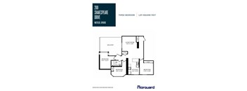 A floor plan for a three bedroom, 1,071 square feet home.