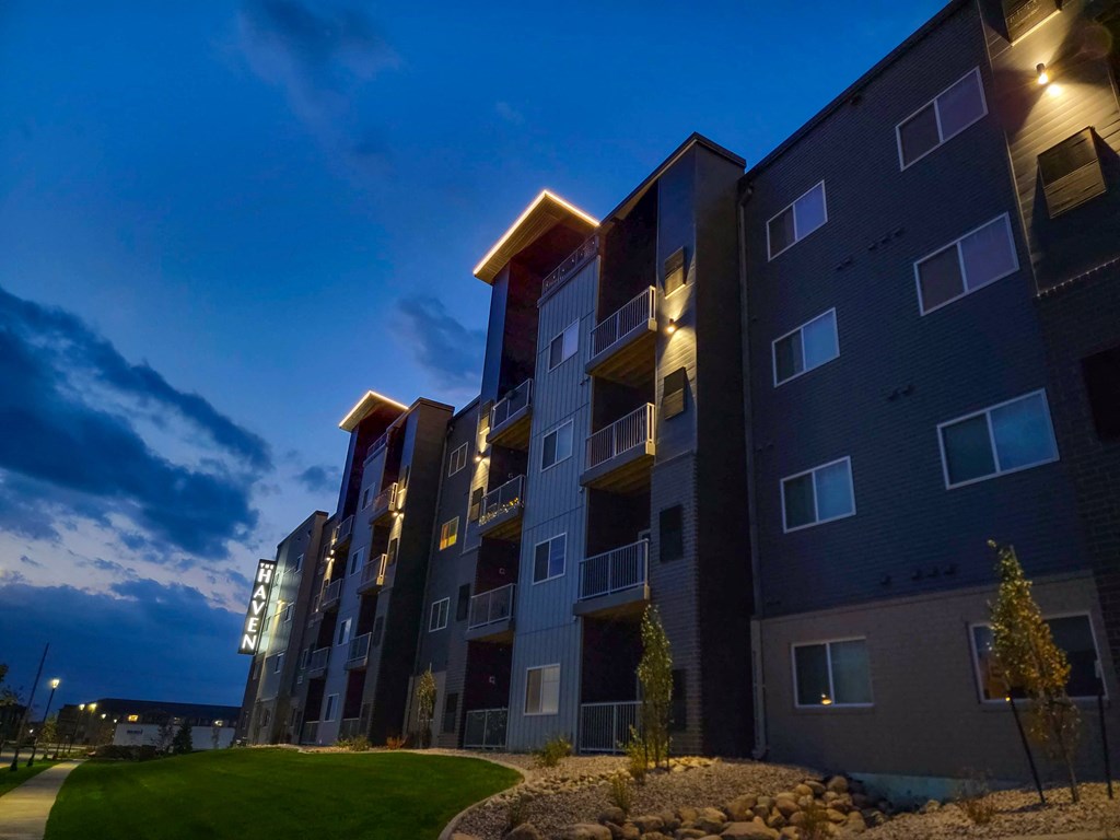 Exterior View In Night at The Haven on Veterans, North Dakota