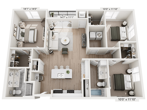A diagram of a house layout with four different floor plans.