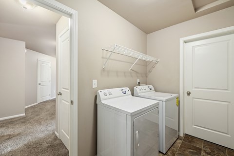 A laundry room with a washer and dryer.