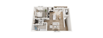 a 1 bedroom floorplan is shown with a bathroom and a living room