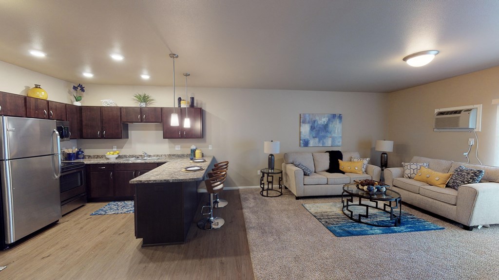 Kitchen And Living Area at Cascades of Mandan, Mandan, ND