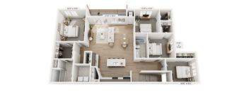 A floor plan of a house with a living room, kitchen, and two bedrooms.