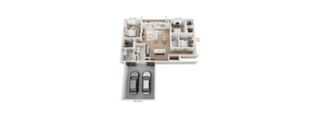 a 3d rendering of a floor plan of a house with a car parked in