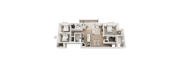 a stylized floor plan of a 3 bedroom apartment