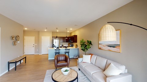 Living Area With Kitchen at The Haven on Veterans, Fargo, North Dakota