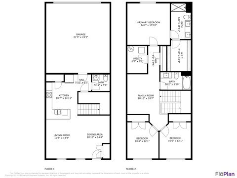 A floor plan of a two story house with two bedrooms on the second floor.