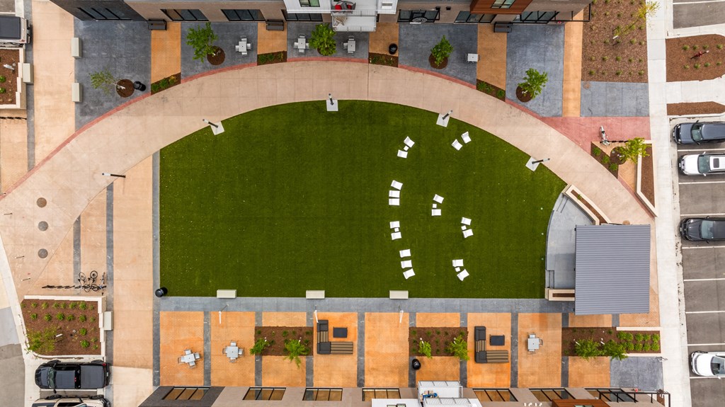 an aerial view of a baseball field in a parking lot at EagleRidge Plaza Residences, Fargo, ND, 58104