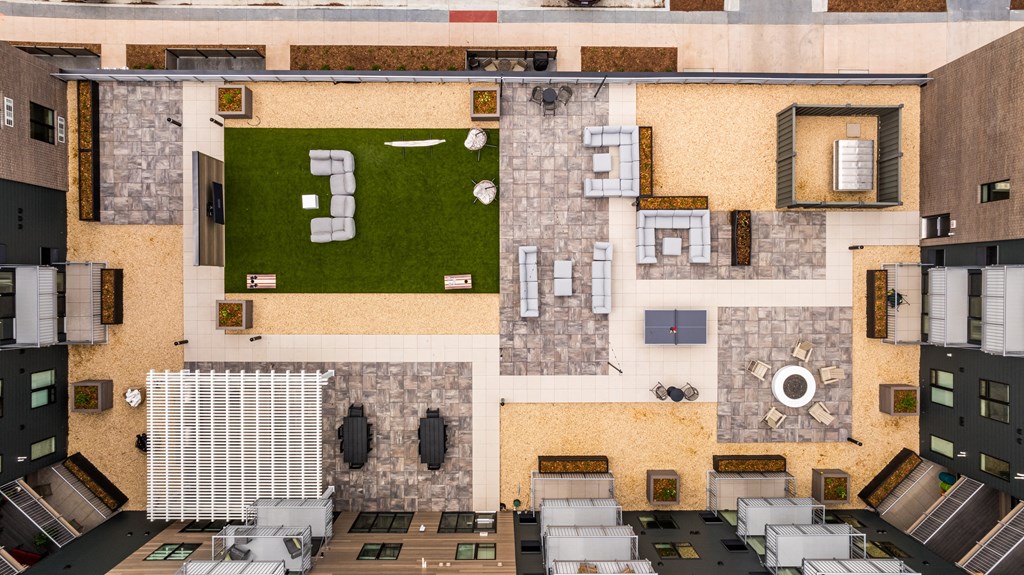 a floor plan of a house with a courtyard and a pool at EagleRidge Plaza Residences, Fargo, ND, 58104