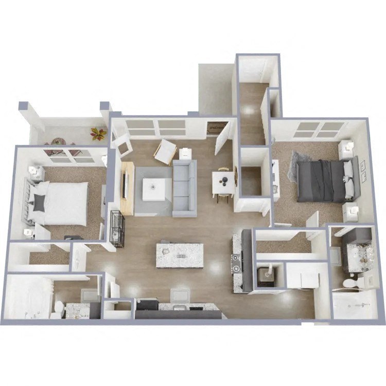 a 3d floor plan of a home with a bedroom and living room