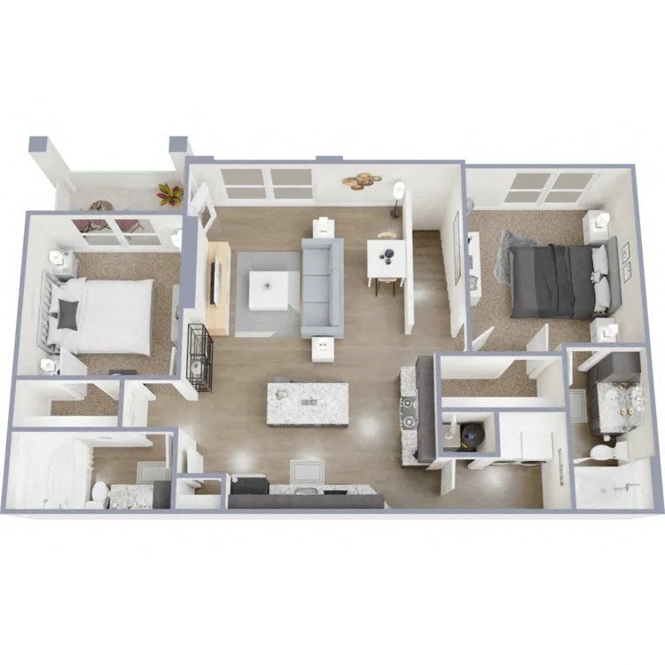 a 3d floor plan of a living room with a bedroom