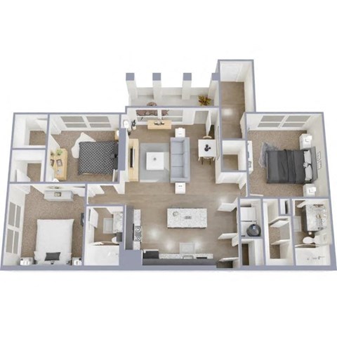 a 3d floor plan with a bedroom and a living room