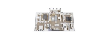 A 3D floor plan of a house with multiple rooms.