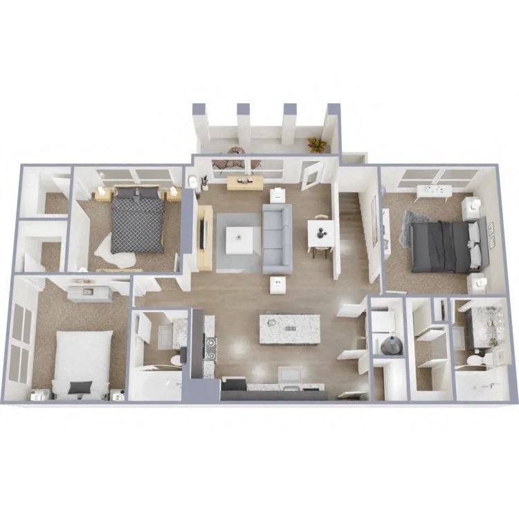 a 2 bedroom floorplan with a bathroom and a living room