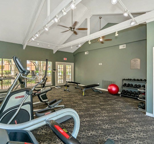 a gym with weights and other exercise equipment