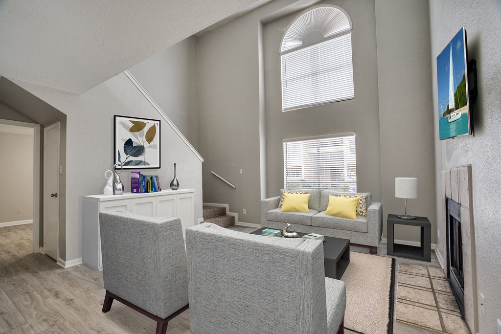 Classic Living Room Design With Television at Seacrest Apartments, Garland, TX