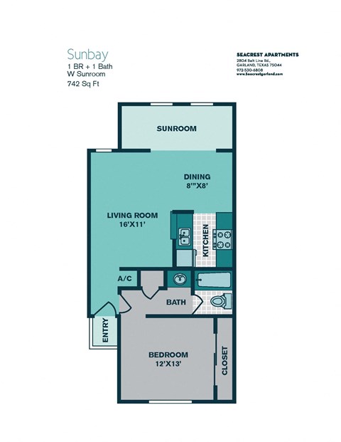 1 Bedroom A3 - 700sqft - at Seacrest Apartments, Garland, Texas