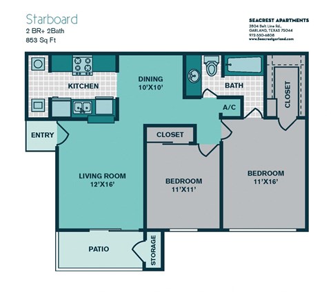 2 Bed 1 Bath B1 - 853sqft - STARBOARD at Seacrest Apartments, Texas, 75044