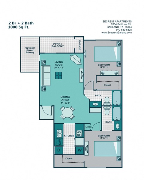 2 Bed 2 Bath B3 - 1000sqft at Seacrest Apartments, Texas