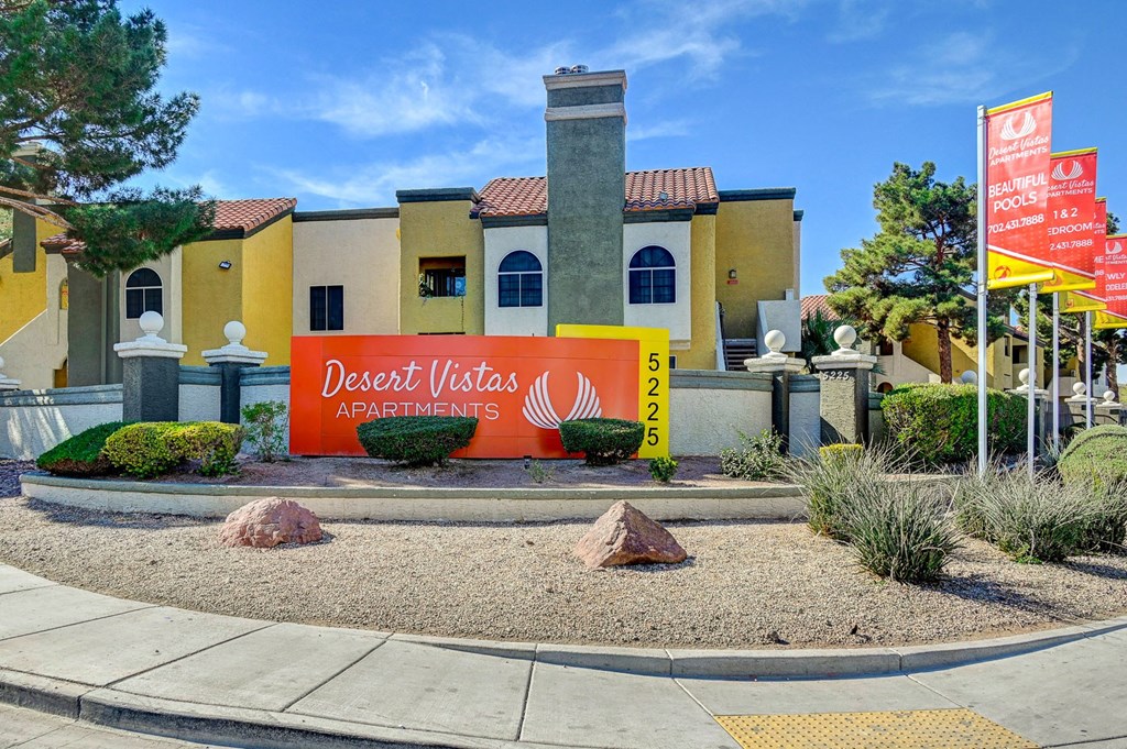 the front of a building with a sign at Desert Vistas Apartments, Las Vegas, Nevada, 89142
