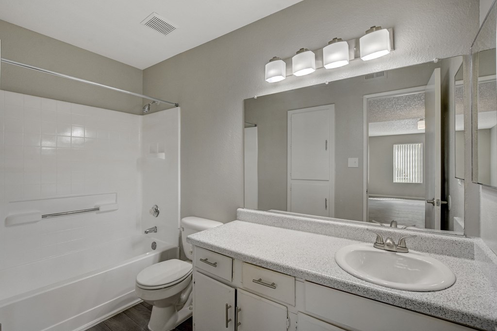 Bathroom with white sink at Citrus Apartments, Las Vegas, Nevada
