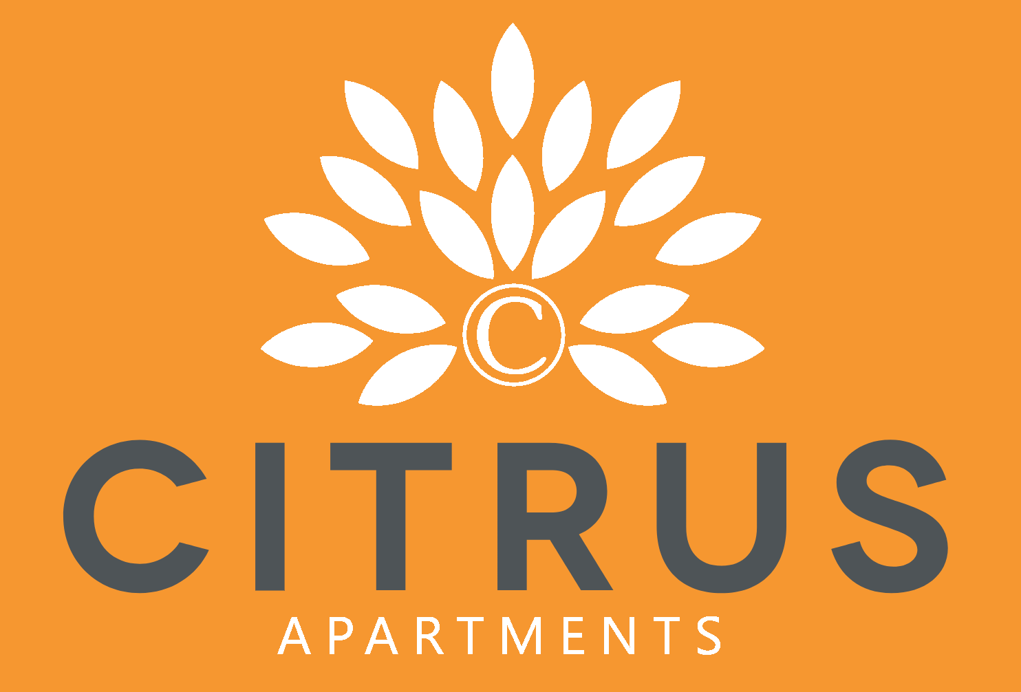 A logo for Citrus Apartments featuring a stylized citrus fruit.
