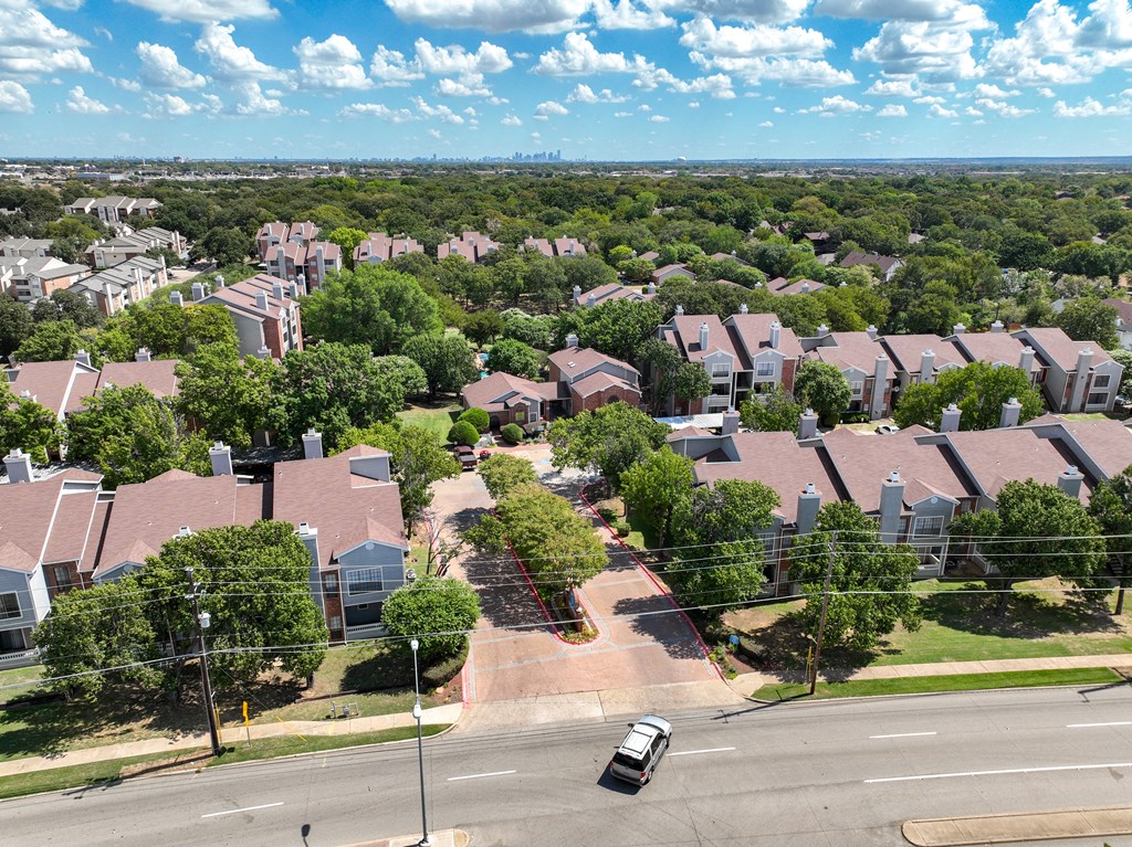 Aeriel neighborhood view at Foxborough Apartments, Irving, TX