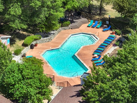 Aeriel pool view at Foxborough Apartments, Irving, TX, Texas